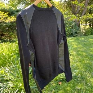 RachelRoy black fitted sweater, faux leather deets